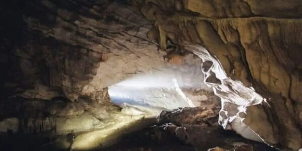 view from inside the cave. sunshine is shining in