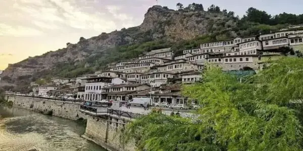 Berat buildings by the river